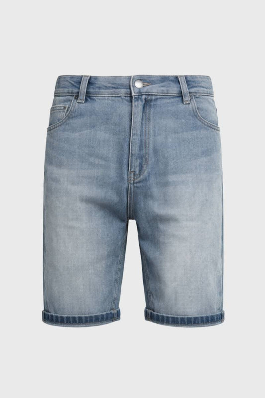 Pantaloni scurți bărbătești din denim, cu margine întoarsă și lungime până la genunchi, pentru uz zilnic
