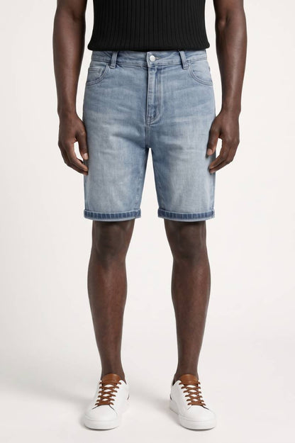 Herre Denimshorts Med Opsmøget Kant Og Knælængde Til Hverdag
