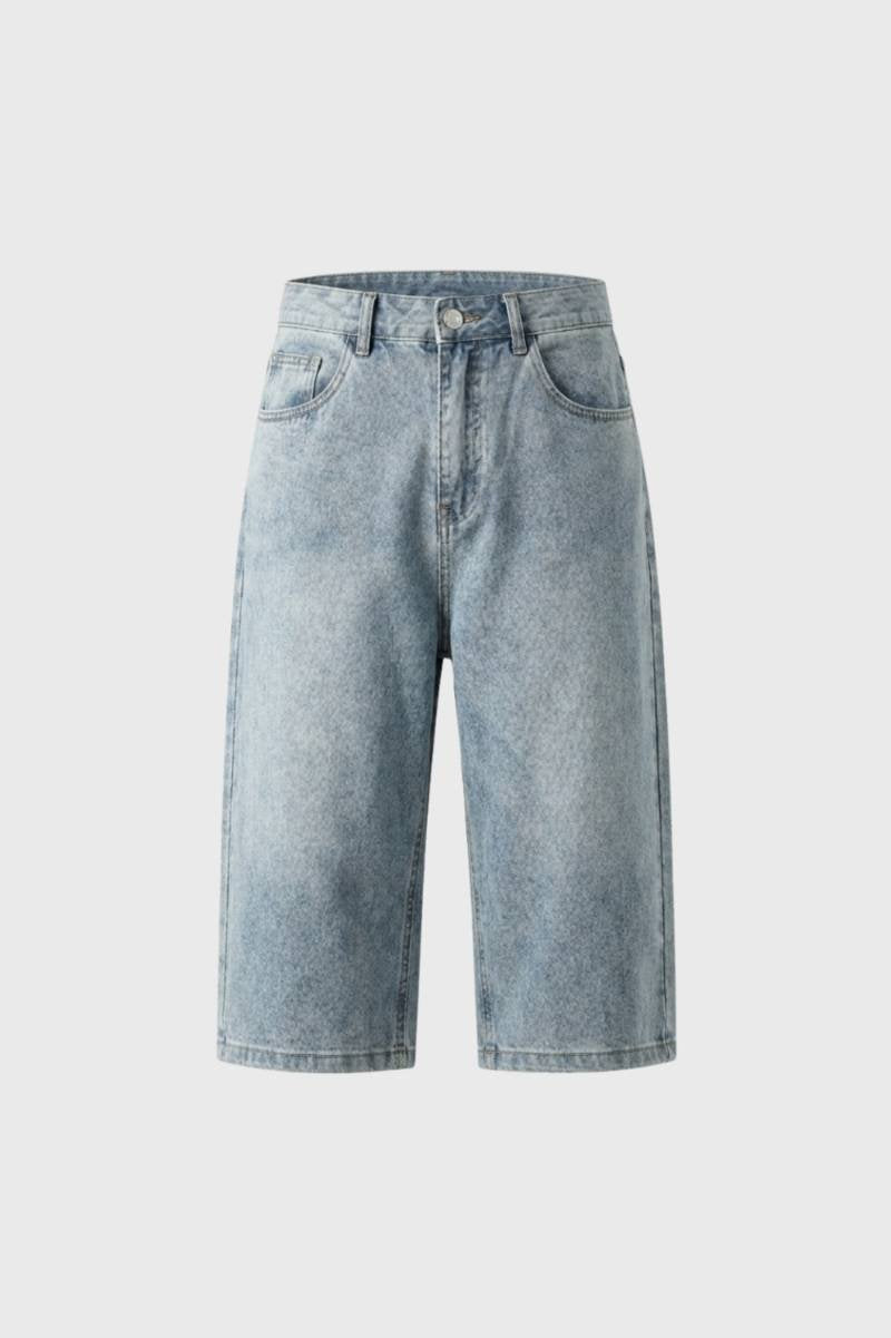 Herre Denimshorts I Langt Snit Med Fem Lommer Og Vasket Finish