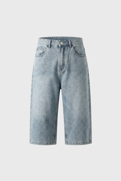 Herre Denimshorts I Langt Snit Med Fem Lommer Og Vasket Finish