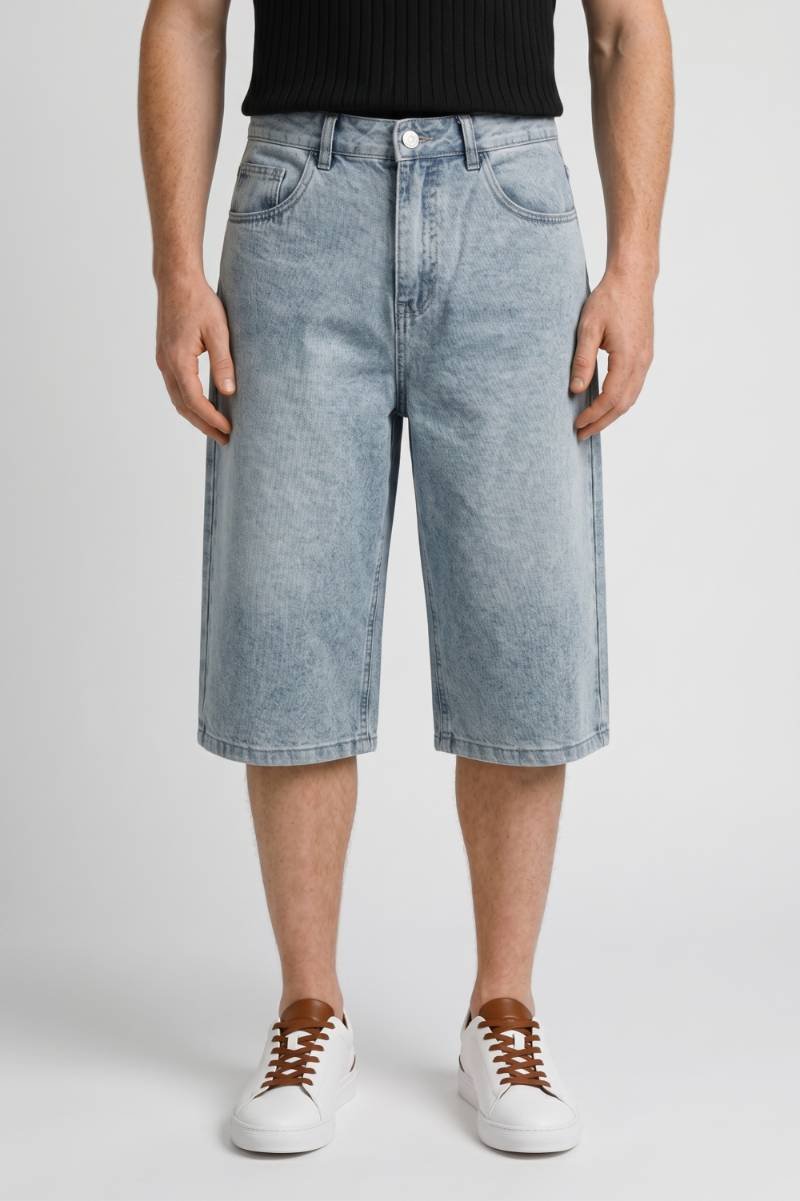 Herre Denimshorts I Langt Snit Med Fem Lommer Og Vasket Finish