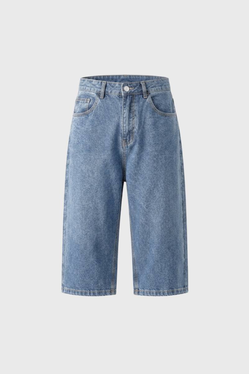 Herre Denimshorts I Langt Snit Med Fem Lommer Og Vasket Finish