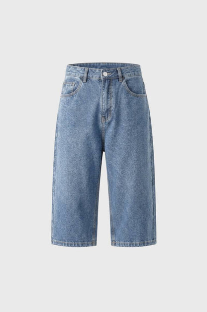 Herre Denimshorts I Langt Snit Med Fem Lommer Og Vasket Finish