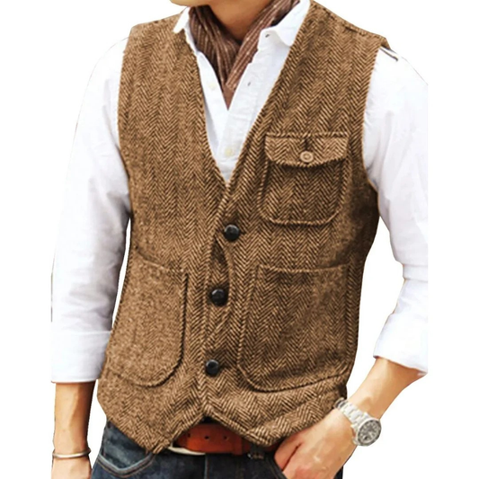Herre Sildebensvest Med Flere Lommer – Traditionel Vest Til Festivaler, Fritid, Hverdagsbrug Og Afslappet Stil