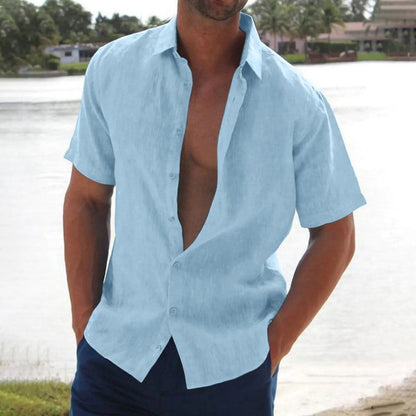 Men's Linen Shirt with Short Sleeves – Casual Summer Shirt with Button Closure for Holidays, Everyday Wear, and Casual Occasions