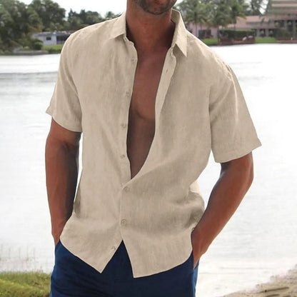 Men's Linen Shirt with Short Sleeves – Casual Summer Shirt with Button Closure for Holidays, Everyday Wear, and Casual Occasions