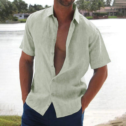Men's Linen Shirt with Short Sleeves – Casual Summer Shirt with Button Closure for Holidays, Everyday Wear, and Casual Occasions