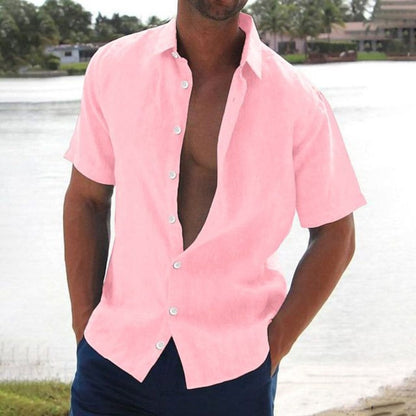 Men's Linen Shirt with Short Sleeves – Casual Summer Shirt with Button Closure for Holidays, Everyday Wear, and Casual Occasions