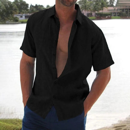 Men's Linen Shirt with Short Sleeves – Casual Summer Shirt with Button Closure for Holidays, Everyday Wear, and Casual Occasions