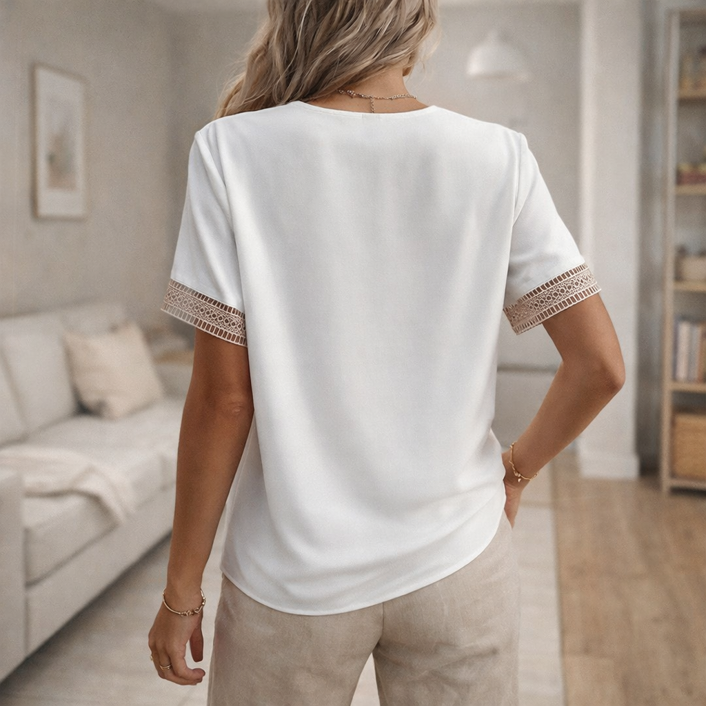 Dame Bluse Med V-Udskæring Og Dekorative Detaljer