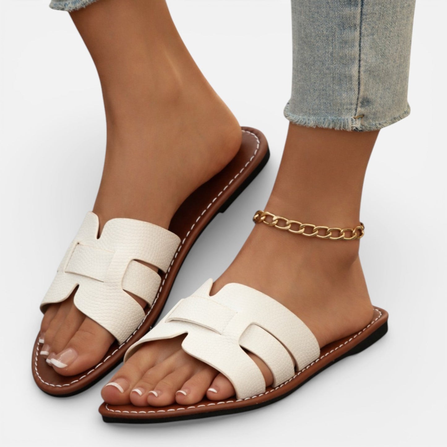 Dame Slip-On Sandaler Med Åben Tå Og Flad Komfortsål