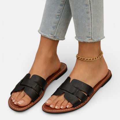 Dame Slip-On Sandaler Med Åben Tå Og Flad Komfortsål