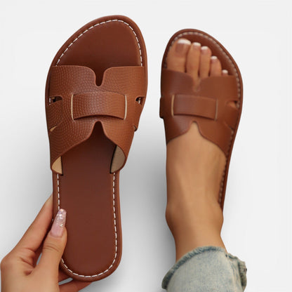 Dame Slip-On Sandaler Med Åben Tå Og Flad Komfortsål