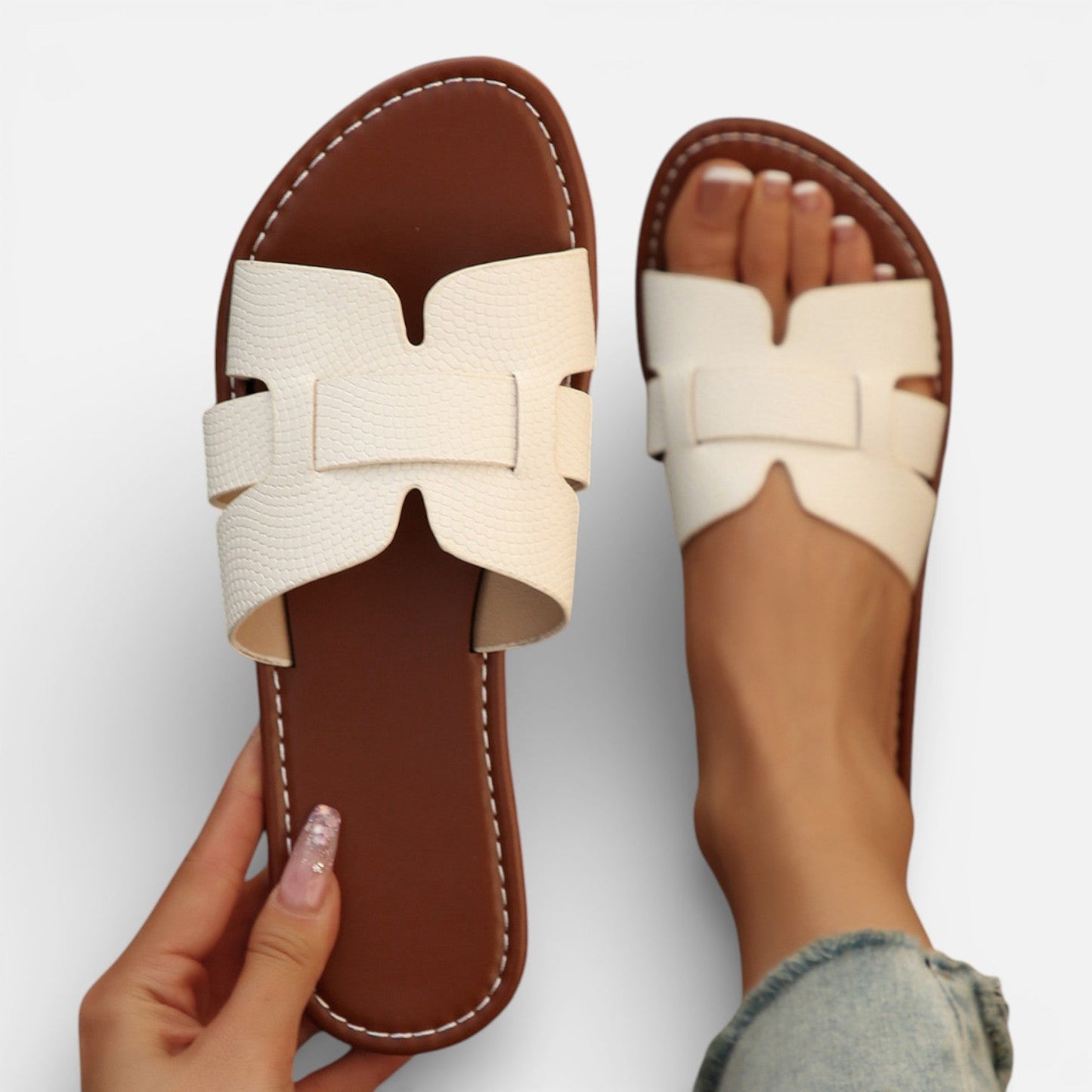Dame Slip-On Sandaler Med Åben Tå Og Flad Komfortsål