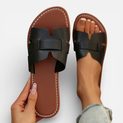 Dame Slip-On Sandaler Med Åben Tå Og Flad Komfortsål