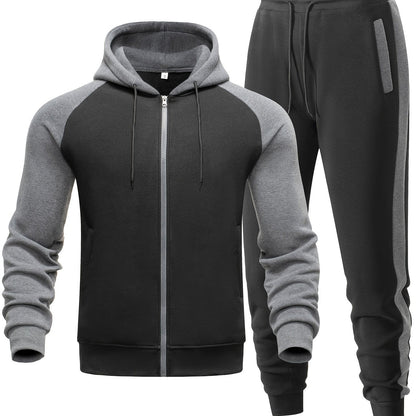 Męski 2-częściowy zestaw z bluzą z kapturem i joggerami – swobodna stylizacja na sport, co dzień, czas wolny i w stylu streetwear