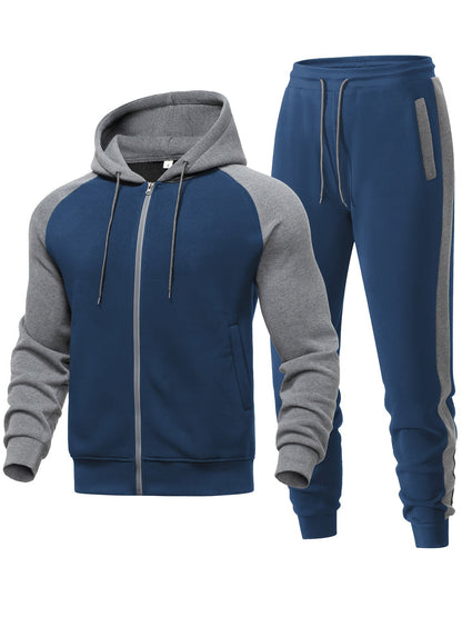 Męski 2-częściowy zestaw z bluzą z kapturem i joggerami – swobodna stylizacja na sport, co dzień, czas wolny i w stylu streetwear