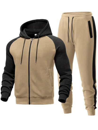 Męski 2-częściowy zestaw z bluzą z kapturem i joggerami – swobodna stylizacja na sport, co dzień, czas wolny i w stylu streetwear