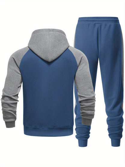 Męski 2-częściowy zestaw z bluzą z kapturem i joggerami – swobodna stylizacja na sport, co dzień, czas wolny i w stylu streetwear