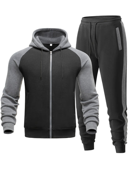 Męski 2-częściowy zestaw z bluzą z kapturem i joggerami – swobodna stylizacja na sport, co dzień, czas wolny i w stylu streetwear