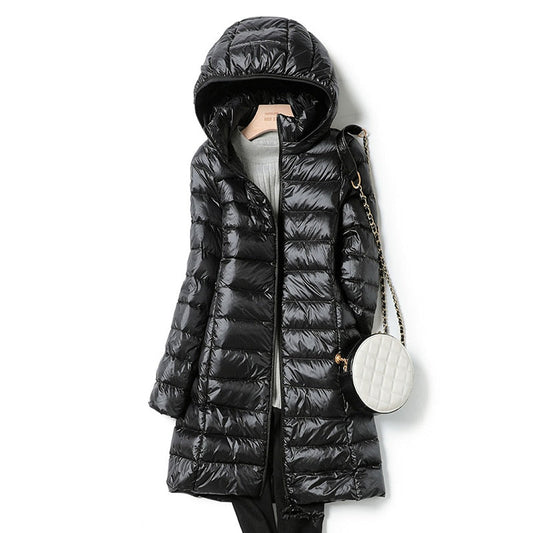 Women's Lightweight Puffer Coat – Long Hooded Jacket for Winter Wear