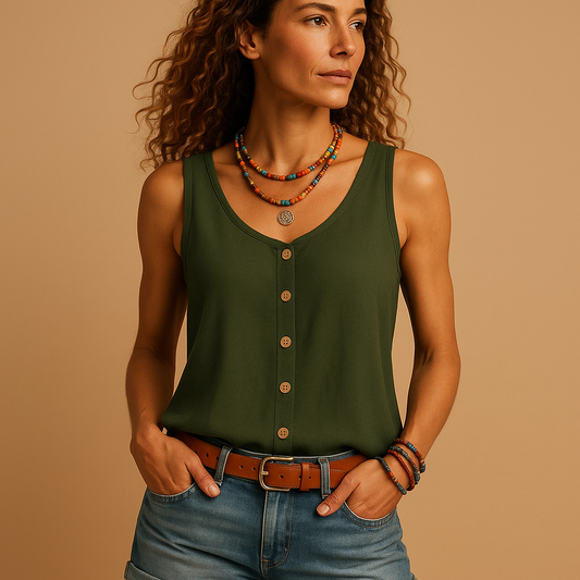Top de vară de damă, fără mâneci, cu decolteu în V și croială lejeră – top ușor și versatil pentru purtare zilnică, vacanțe și ținute casual