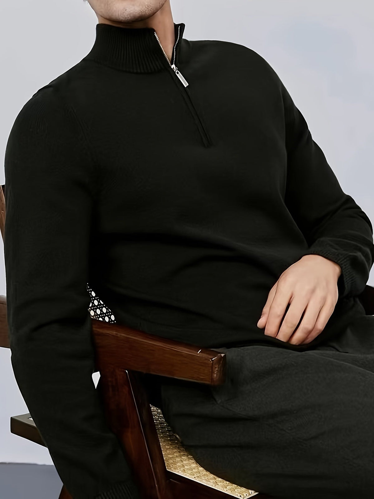 Męski dzianinowy sweter half-zip z wysokim kołnierzem i domieszką elastanu – wygodny pulower na jesień, zimę, co dzień i w stylu smart casual