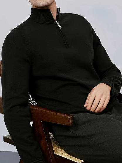 Męski dzianinowy sweter half-zip z wysokim kołnierzem i domieszką elastanu – wygodny pulower na jesień, zimę, co dzień i w stylu smart casual