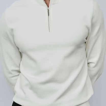 Męski dzianinowy sweter half-zip z wysokim kołnierzem i domieszką elastanu – wygodny pulower na jesień, zimę, co dzień i w stylu smart casual