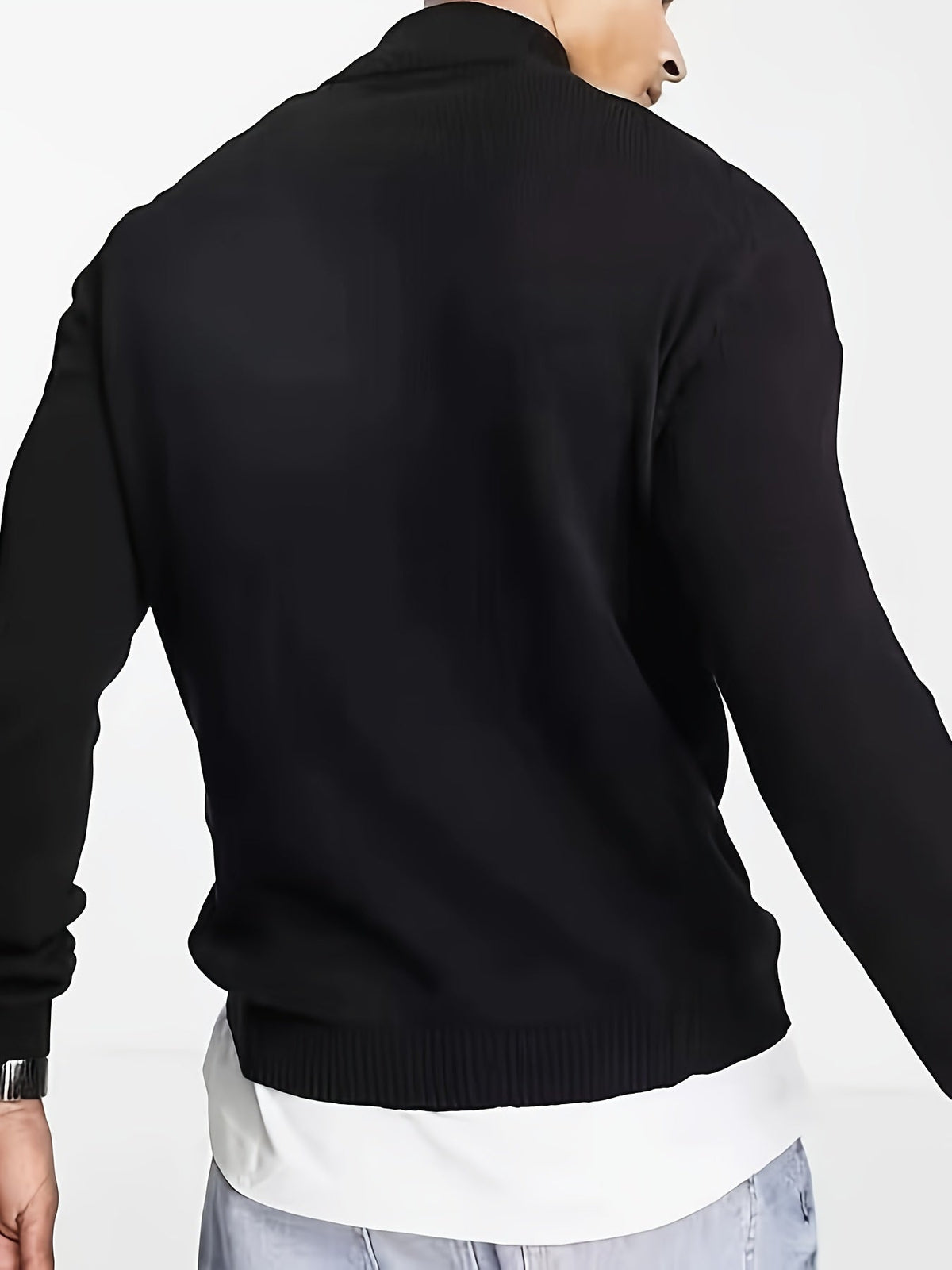 Męski dzianinowy sweter half-zip z wysokim kołnierzem i domieszką elastanu – wygodny pulower na jesień, zimę, co dzień i w stylu smart casual