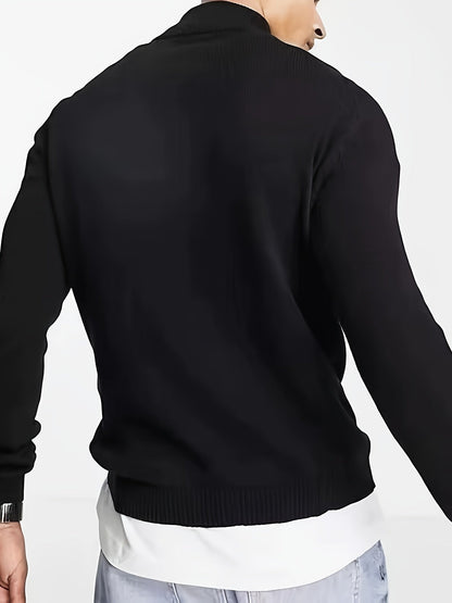 Męski dzianinowy sweter half-zip z wysokim kołnierzem i domieszką elastanu – wygodny pulower na jesień, zimę, co dzień i w stylu smart casual