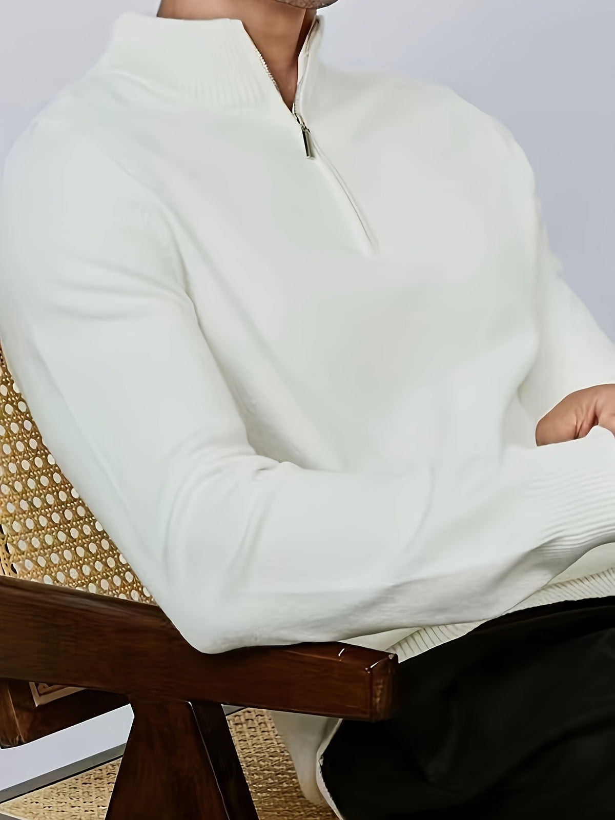 Męski dzianinowy sweter half-zip z wysokim kołnierzem i domieszką elastanu – wygodny pulower na jesień, zimę, co dzień i w stylu smart casual