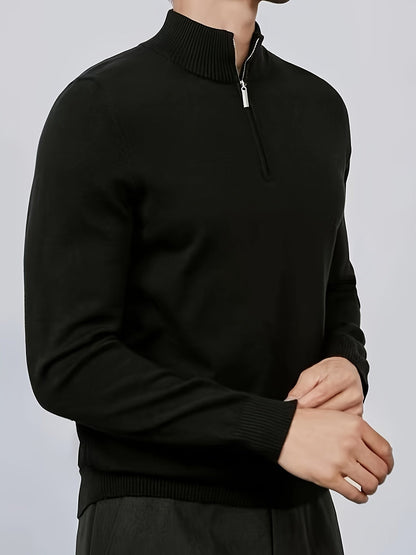 Męski dzianinowy sweter half-zip z wysokim kołnierzem i domieszką elastanu – wygodny pulower na jesień, zimę, co dzień i w stylu smart casual
