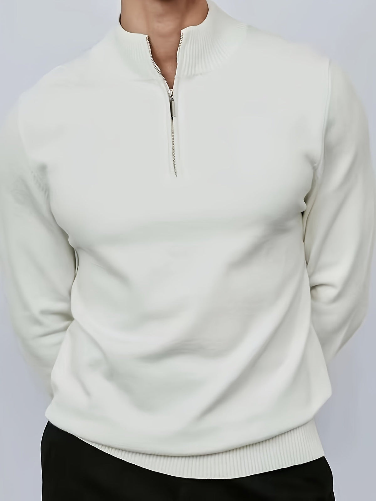 Męski dzianinowy sweter half-zip z wysokim kołnierzem i domieszką elastanu – wygodny pulower na jesień, zimę, co dzień i w stylu smart casual