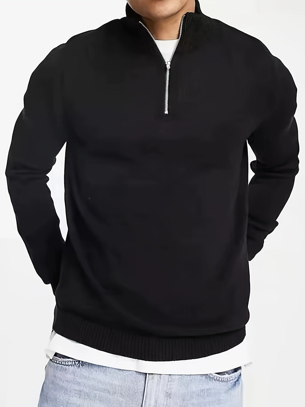 Męski dzianinowy sweter half-zip z wysokim kołnierzem i domieszką elastanu – wygodny pulower na jesień, zimę, co dzień i w stylu smart casual