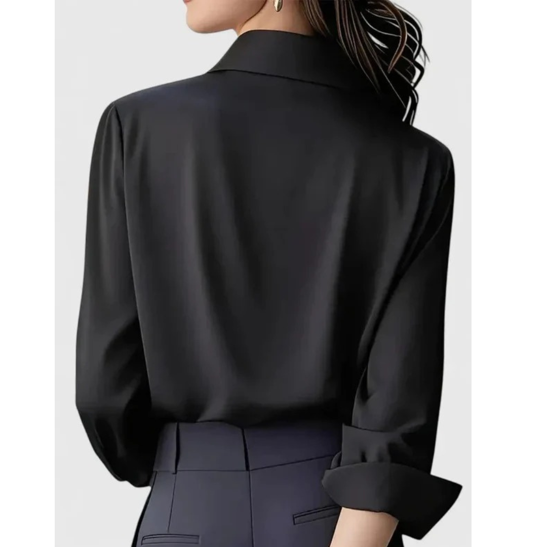 Bluză de damă inspirată de satin, cu mâneci lungi și croială cambrată – bluză elegantă pentru birou, stil smart casual și purtare de zi cu zi