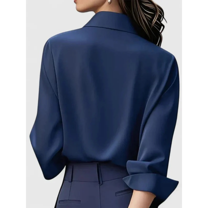 Bluză de damă inspirată de satin, cu mâneci lungi și croială cambrată – bluză elegantă pentru birou, stil smart casual și purtare de zi cu zi