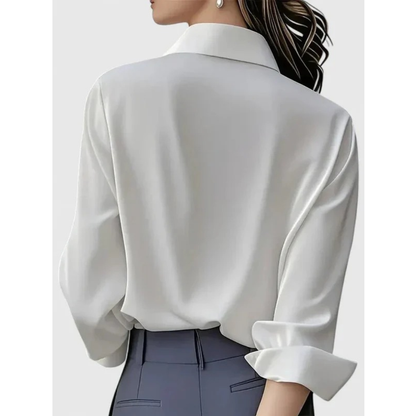 Bluză de damă inspirată de satin, cu mâneci lungi și croială cambrată – bluză elegantă pentru birou, stil smart casual și purtare de zi cu zi