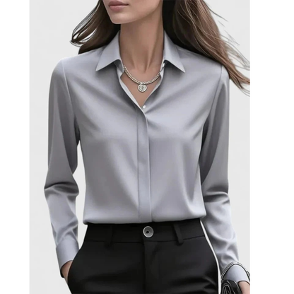 Bluză de damă inspirată de satin, cu mâneci lungi și croială cambrată – bluză elegantă pentru birou, stil smart casual și purtare de zi cu zi