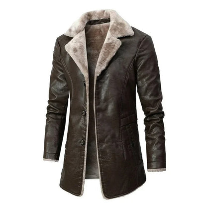 Herre Lang Pu-læderfrakke Med Shearling-for Og Reverskrave – Varmt Overtøj Til Vinter, Hverdagsbrug Og Smart Casual Stil