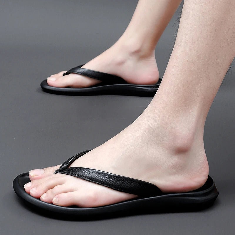 Herre Flip-Flop Sandaler I Kalveskind – Let Skridsikkert Sommerfodtøj