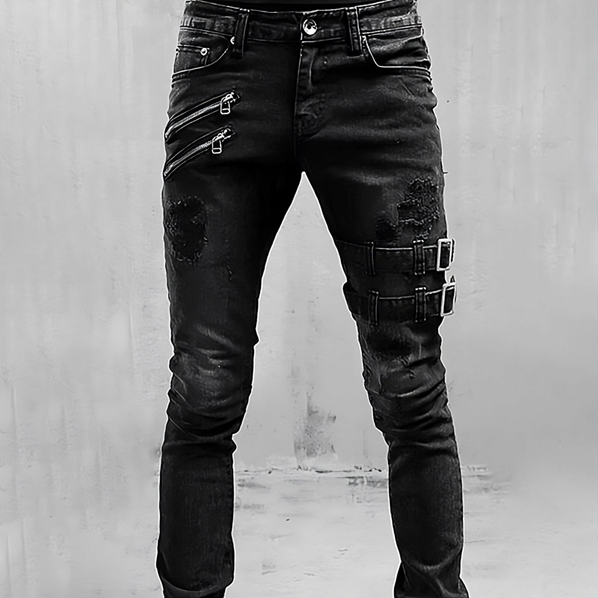 Men's Slim-Fit Stretch Jeans with Distressed Details - Modern Denim Pants with Utility-Inspired Style for Streetwear and Casual Everyday Wear