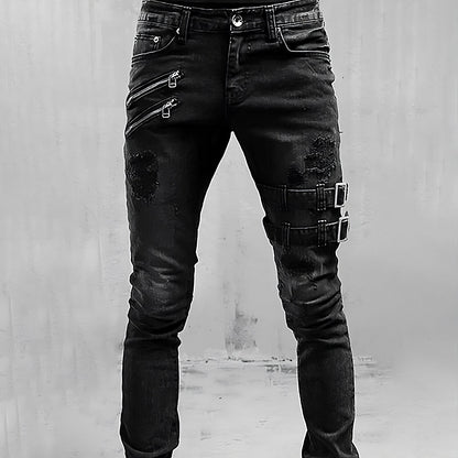 Men's Slim-Fit Stretch Jeans with Distressed Details - Modern Denim Pants with Utility-Inspired Style for Streetwear and Casual Everyday Wear