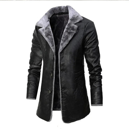 Herre Lang Pu-læderfrakke Med Shearling-for Og Reverskrave – Varmt Overtøj Til Vinter, Hverdagsbrug Og Smart Casual Stil