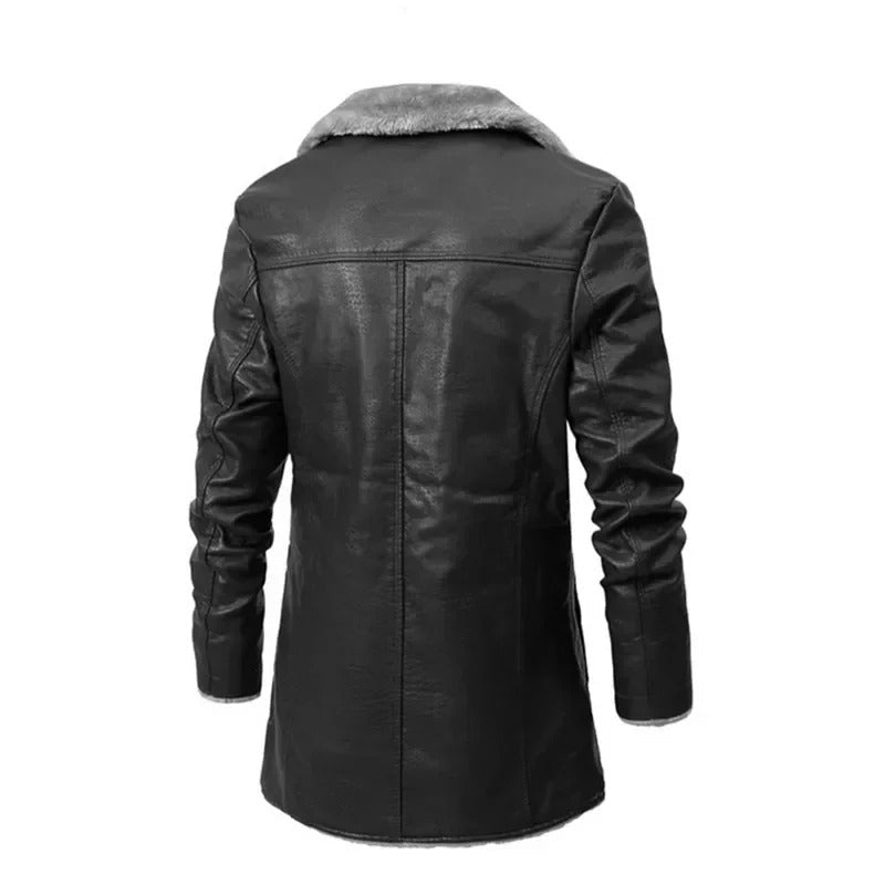 Herre Lang Pu-læderfrakke Med Shearling-for Og Reverskrave – Varmt Overtøj Til Vinter, Hverdagsbrug Og Smart Casual Stil