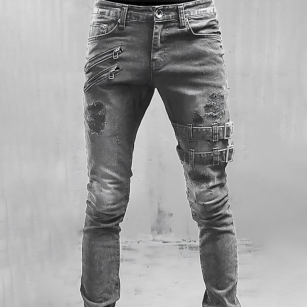 Men's Slim-Fit Stretch Jeans with Distressed Details - Modern Denim Pants with Utility-Inspired Style for Streetwear and Casual Everyday Wear