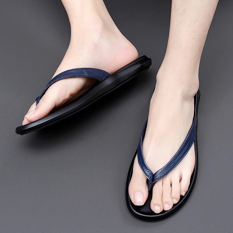 Herre Flip-Flop Sandaler I Kalveskind – Let Skridsikkert Sommerfodtøj