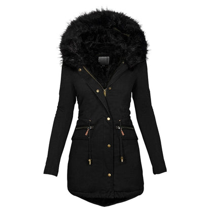 Women's Winter Parka with Faux Fur and Drawstring Waist - Practical Coat with Zipped Pockets for Cold Days, Everyday Wear and Outdoor Use