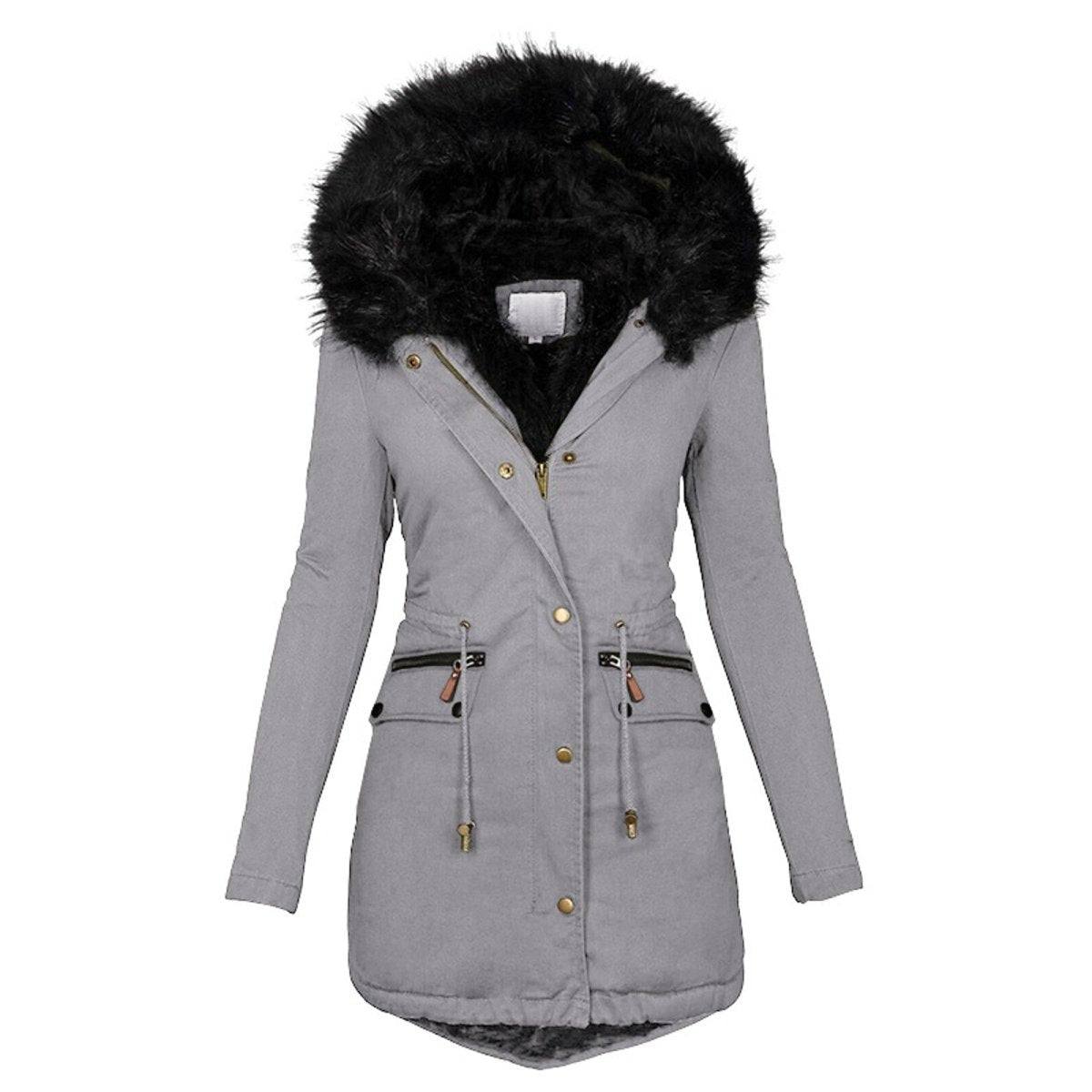 Women's Winter Parka with Faux Fur and Drawstring Waist - Practical Coat with Zipped Pockets for Cold Days, Everyday Wear and Outdoor Use