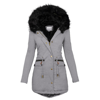Women's Winter Parka with Faux Fur and Drawstring Waist - Practical Coat with Zipped Pockets for Cold Days, Everyday Wear and Outdoor Use